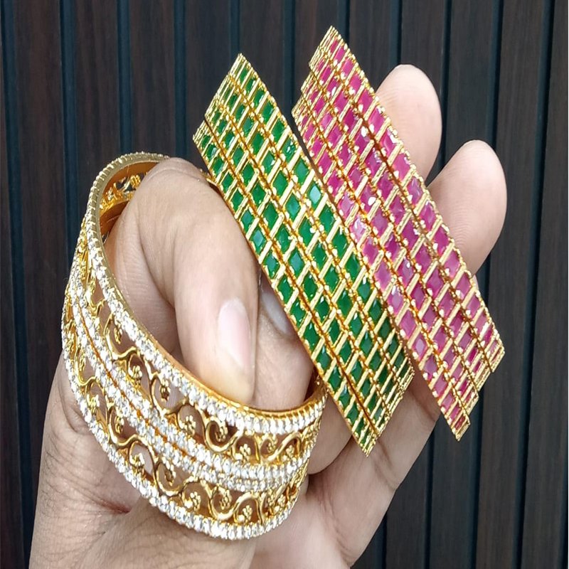 WHITE STONE AND GREEN PINK STONE BANGLE