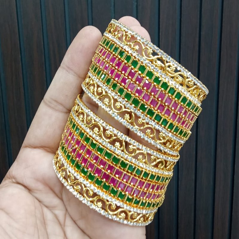 WHITE STONE AND GREEN PINK STONE BANGLE