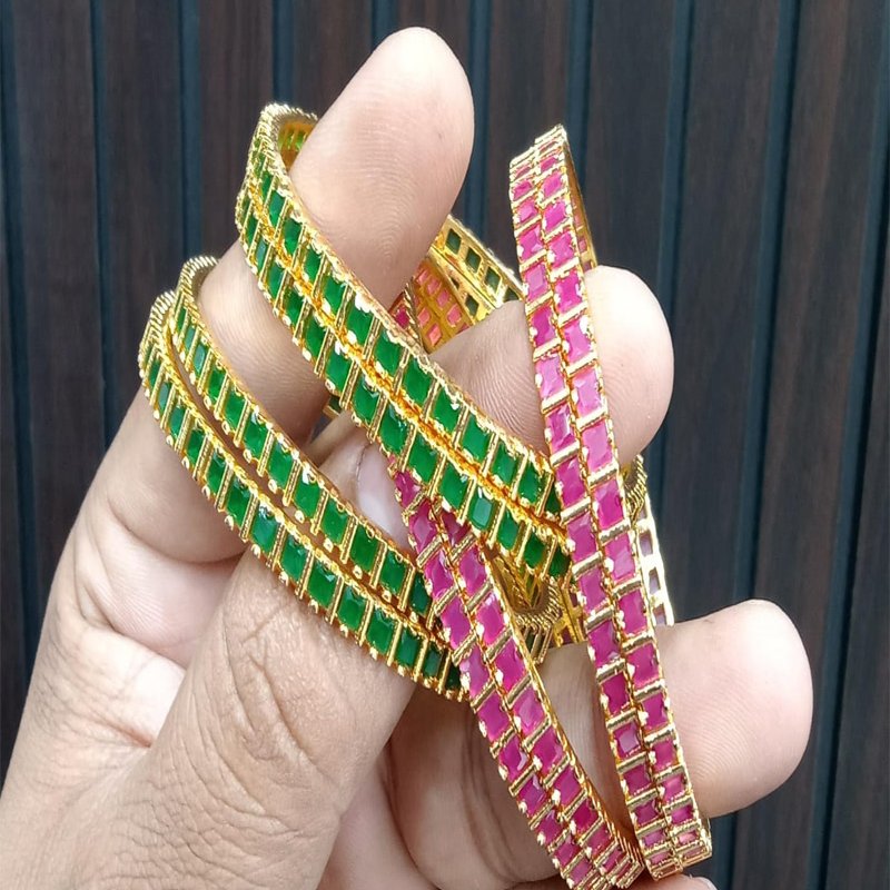 GREEN AND PINK STONE BANGLES