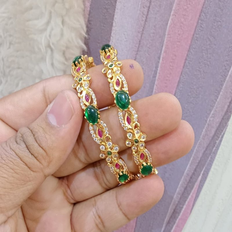 MINI FLOWER BANGLES WITH GREEN PINK AND WHITE STONES