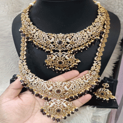 VICTORIAN FINISH - BRIDAL JEWELLERY WITH DROPS OF ROYAL BLUE BEADS