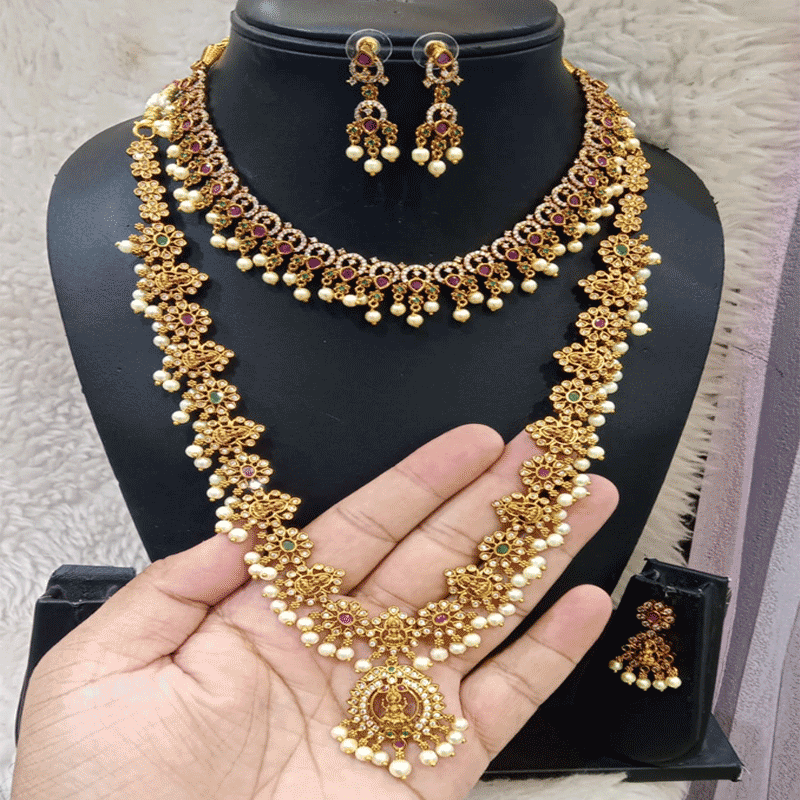 GODDESS LAKSHIMI FLORAL DESIGN COMBO WITH 2 PAIR EARINGS