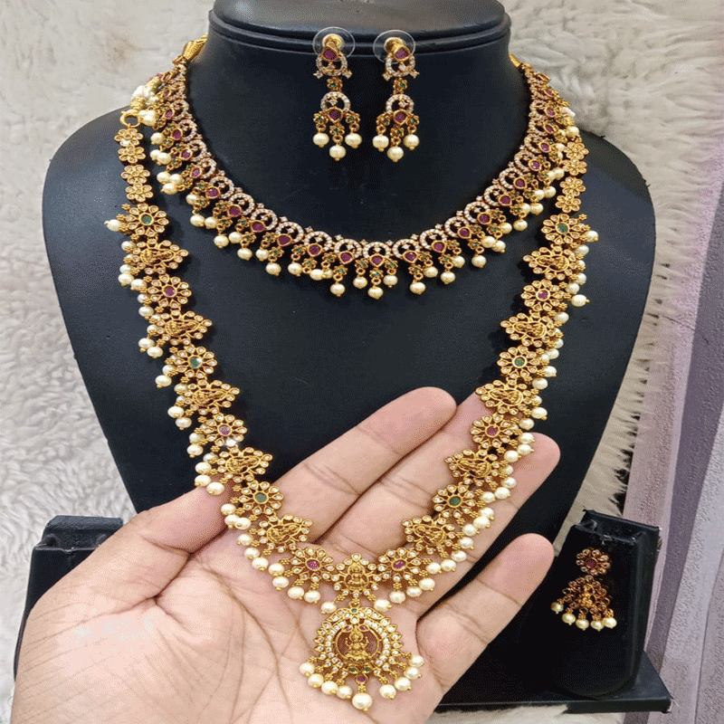 GODDESS LAKSHIMI FLORAL DESIGN COMBO WITH 2 PAIR EARINGS