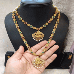 EMERALD GREEN AND RUBY STONE SPOTTED LAKSHIMI GODDESS PENDANT