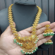 NAKSHI LAKSHIMI  LONG HARAM WITH GREEN BEADS AND RICEPEARLS