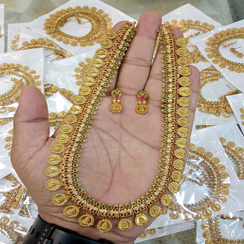 MULTI COLOR SMALL KASUL WITH LAXMI IDOLS ON  IT LONG NECKLACE