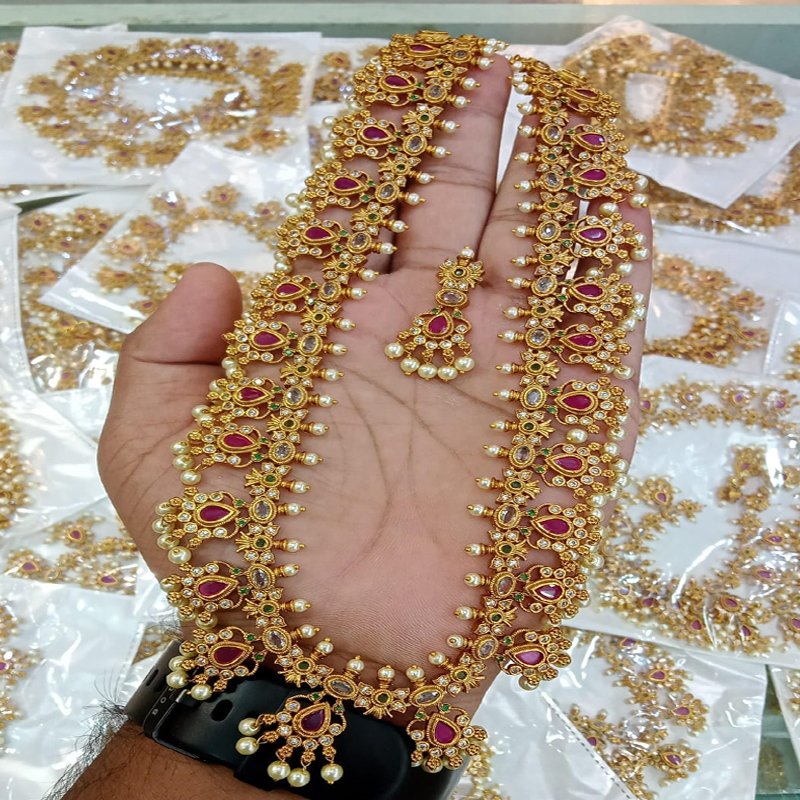 RUBY AND PEARL CASCADE NECKLACE  PETAL RUBY NECKLACE SET