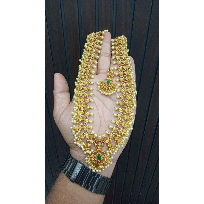 TRADITIONAL INDIAN GUTTAPUSALU LONG NECKLACE SET