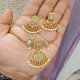 EMERALD SEA GREEN STONE NAAN MODEL NECKLACE SET WITH PEARL DROPS