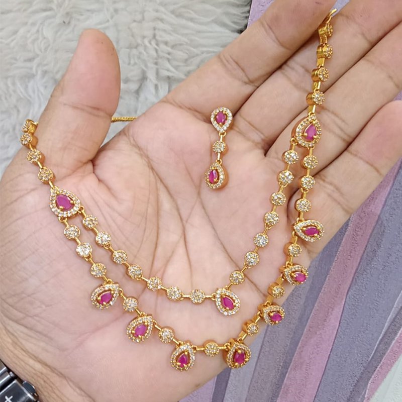 2 LAYERS RUBY AND EMERALD STONE NECKLACE SET