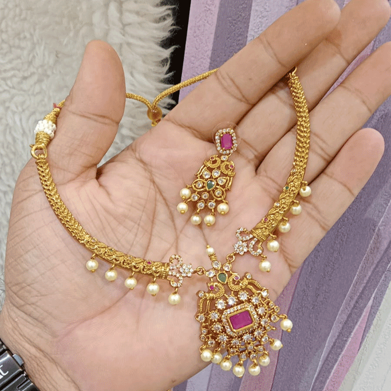 PINK EMERALD STONE KANTE MODEL NECKLACE SET