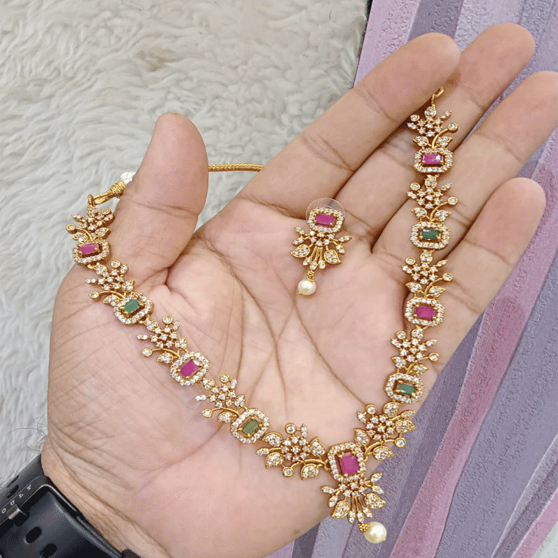 MULTI-STONE FLORAL NECKLACE AND EARRING SET