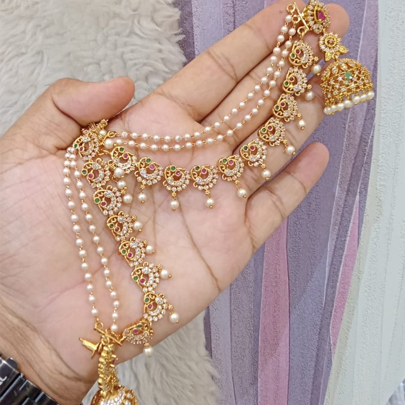 PINK STONE JHUMKAS WITH PEACOCK CHAMPASWARALU