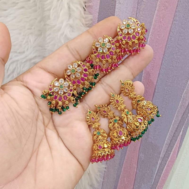 TRADITIONAL INDIAN JHUMKA EARRINGS SET OF 4 PIECES