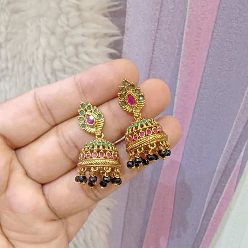 LEAF MODEL JHUMKA WITH GREEN DROPS
