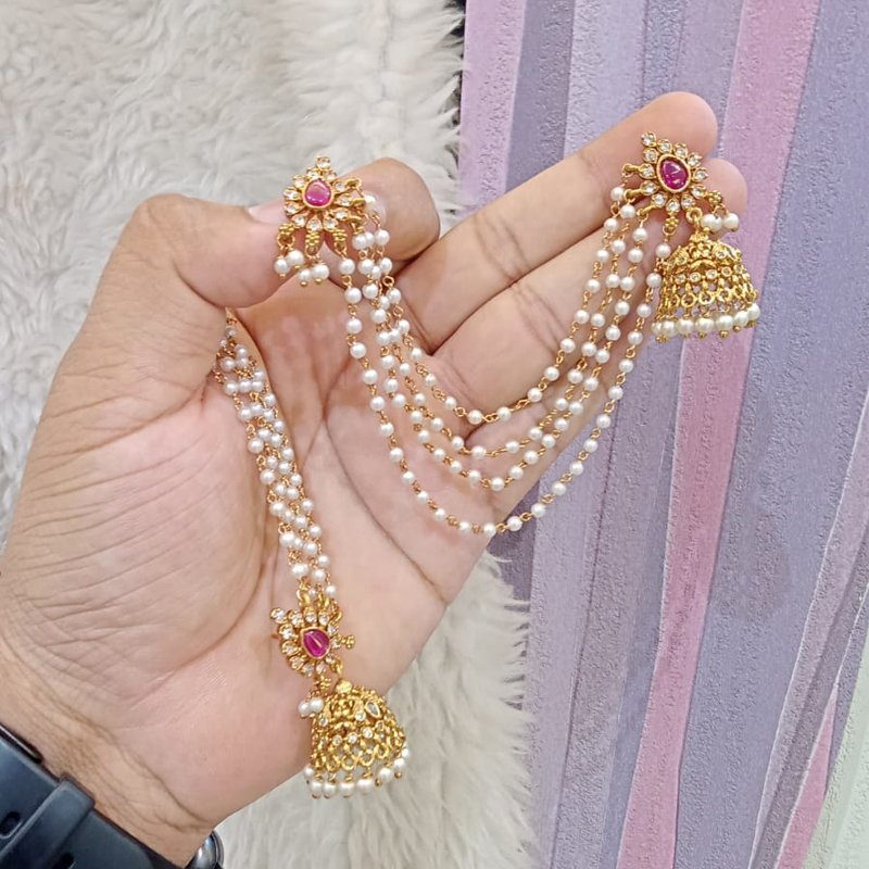 PINK TRADITIONAL JHUMKA WITH FULL WHITE PEARLS CHAMPASARALU
