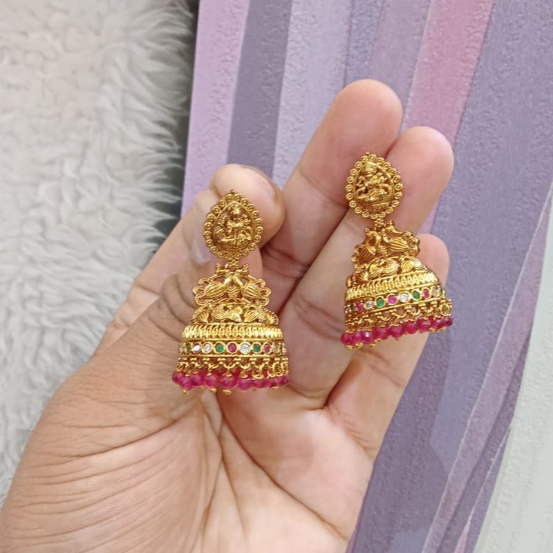 LAKSHIMI DEVI JHUMKA WITH PINK DROPS CRYSTALS