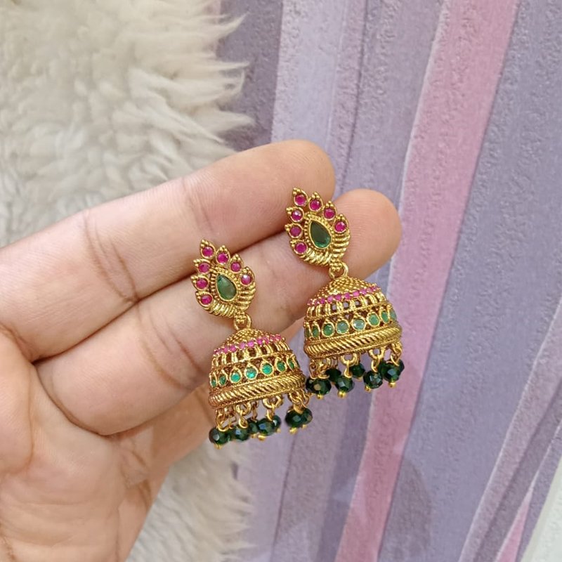 LEAF MODEL JHUMKA WITH GREEN DROPS