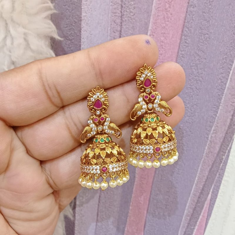 PINK EMBELD STONE JHUMKA WITH PEACOCK SIDES