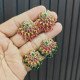 TRADITIONAL INDIAN CHANDBALI EARING WITH GREEN AND PINK DROPS SET OF 2 PIECES
