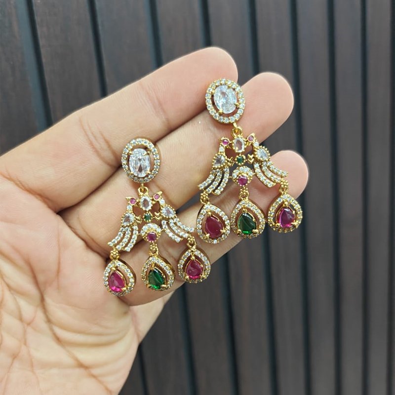 WHITE STONE EMBELD EARINGS WITH MULTI STONE DROPS