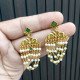 GREEN EMBELD STONE WITH 3 LAYERS OF PEARL CHAIN DESIGN EARING