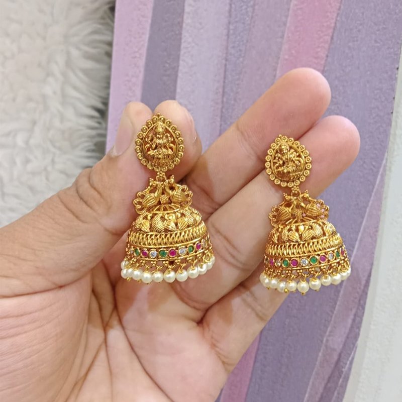 LAKSHIMI DEVI JHUMKA WITH WHITE PEARL DROPS