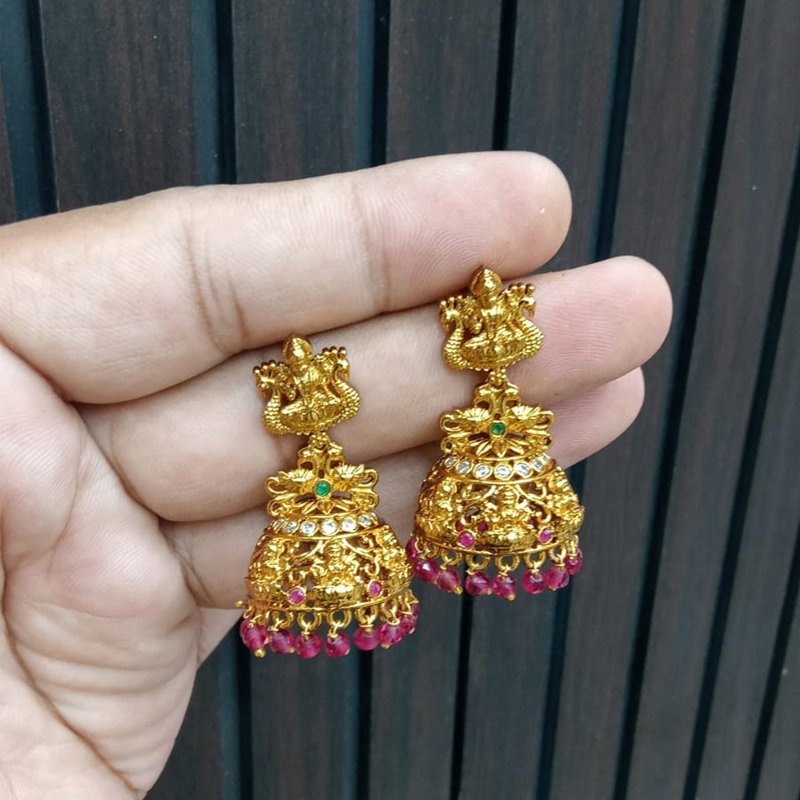 LAKSHIMI DEVI JHUMKAS WITH PINK CRYSTAL DROPS